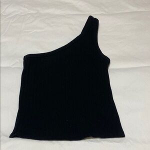American Eagle Black One-Shoulder Ribbed Top